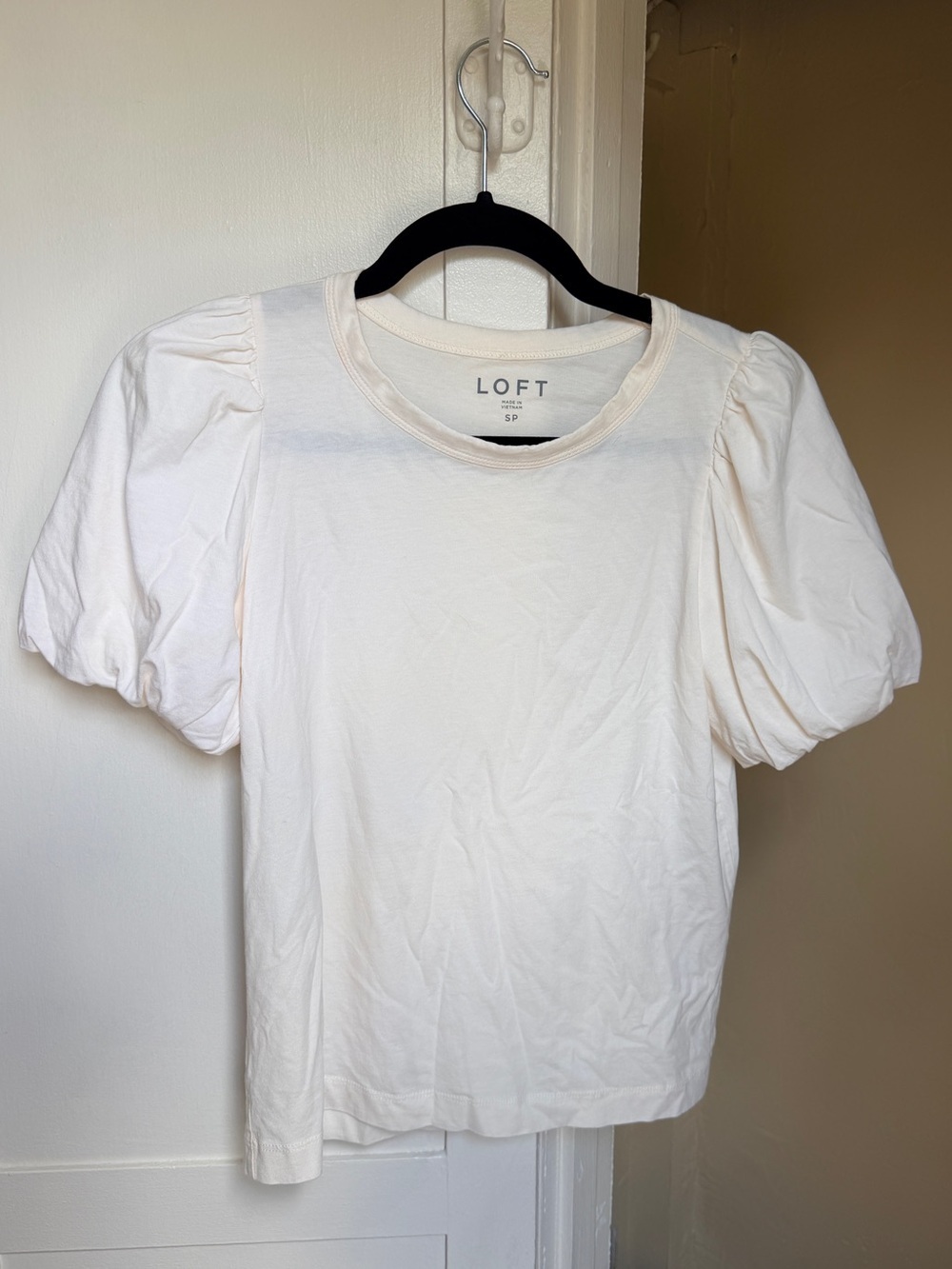 LOFT Petite Ivory Puff Sleeve Cotton Tee Small Petite